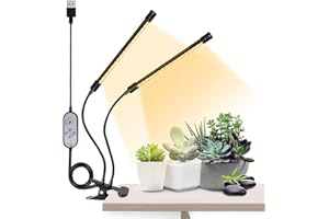 DEBANGSI Doppelkopf-Pflanzenleuchten, Pflanzenlampe LED Vollspektrum, Pflanzenlicht für Zimmerpflanzen mit 4/8/12H Auto Timer, LED Grow Lights 5 Stufen dimmbar [Energieklasse E]