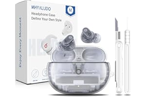 MHYALUDO Custodia per Beat Studio Buds Plus (2023) / Beat Studio Buds 2021, Custodia Protettiva Antiurto di Grado Militare Trasparente in TPU Morbido con Penna per la Pulizia, Bianco