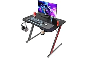 ‎HOMALL Homall Gaming Tisch 80 x 52 cm, Z-Frame Gamer Schreibtisch mit Kopfhörerhaken & Getränkehalter, Kohlebeschichtung Ergonomischer PC Computertisch, Stabiler Tisch