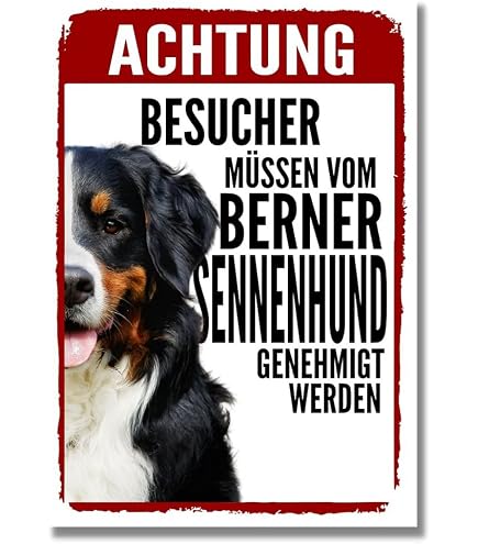 Schiefertafel Mit Berner Sennenhund Motiv – “Vorsicht Vor Dem Frauchen” Als Deko-Schild