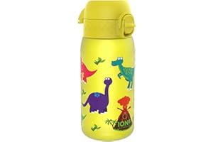 Ion8 Gourde Enfant, 350ml, Anti-Fuite, Facile à Ouvrir, Verrouillage Sécurisé, Lavable en Lave-Vaisselle, Sans BPA, Poignée de Transport, Facile à Nettoyer, Carbone Neutre, Dinosaures