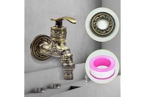 Kleemeiero Robinet en Laiton Antique Robinet Mural Vintage en Alliage de Zinc Robinet Mural Rétro en Laiton Robinet Exterieur Jardin Antique Cuivre Dragon Sculpté Robinet avec Ruban Brut pour Cuisine