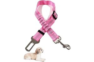 SUJIBHI Dog Seat Belts for Cars Dogs Car Harness Pets Car Safety Belt Elastic Buckle Dog Cars Harness Adjustable Dog Seat Belt Nylon Pet Safety Belts for Dogs Cats and Pets (Pink)