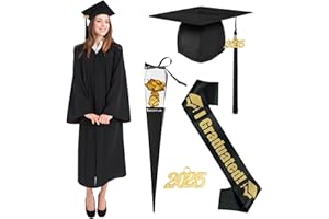 Matreeglam Abschluss Talar mit Doktorhut, 2025 Abschluss Robe, Schwarz Graduation Robe, Quaste 2025, Uni Abschluss Kleid für Hochschule/Abitur/Bachelor/Master Abschlussfeier, Unisex