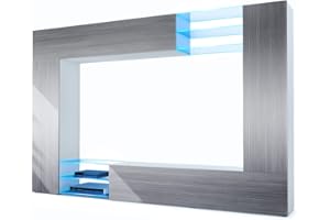 ‎VLADON Vladon Wohnwand Mirage, Made in Germany, Anbauwand mit Rückwand mit 2 Türen, 2 Klappen und 6 offenen Glasablagen, Weiß matt/Avola-Anthrazit, inkl. LED-Beleuchtung (262 x 183 x 39 cm)