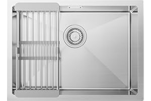 CECIPA Fregadero Cocina 1 Seno 60 x 44cm, Fregadero Bajo Encimera o Sobre Encimera, Fregadero de Acero Inoxidable 304 con Cesta de Filtro Extensible, Sifón y Kit de Drenaje