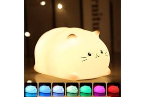 TREMDWOTO Cat Night Light Cat Lamp, Cute Nursery 7 Color Changing Kids Night Light with Tap Control, Battery Powered Squishy Silicone Soft Animal Nightlight Gifts for Baby Girls Boys Toddler (Little Cat)