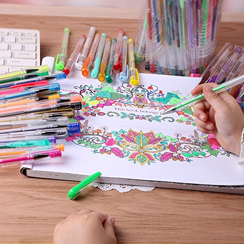100 einmalige, hochwertige Premium Gelstifte (keine doppelten Farben) Multiset an Farben: Glitzer Metallisch Nein Pastel Standard Kunst Erwachsenen Ausmalbuch Zeichnungen Malbilder Ungiftig Säurefrei - 8
