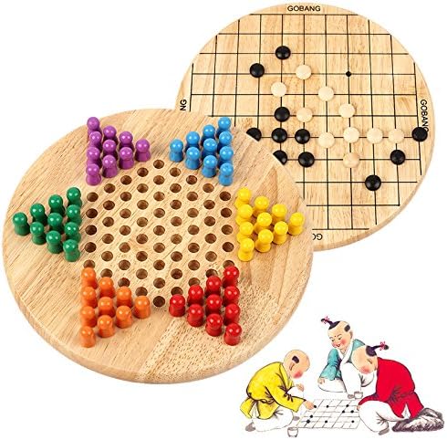 Jacootoys Wooden 2 in 1 Chinese Checkers &amp; Gobang (Five in a Row) Board Game for Family