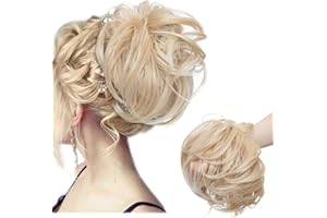 SEGO Rozczochrany kok, przedłużanie włosów, faliste, kok z elastyczną gumową opaską, przedłużanie włosów, kok, kucyk, dla kobiet, ciemny blond i jasny blond, 80 g