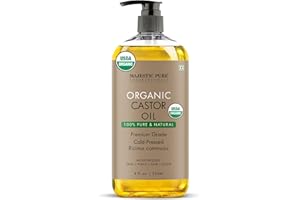 Majestic Pure Organic Castor Oil | Hexane Free & 100% Pure | Cold Pressed | Stimulate Growth for Hair, Eyelashes, Eyebrows, Nails | Moisturizing & Nourishing | Body, Hair & Carrier Oil | 8 Fl Oz
