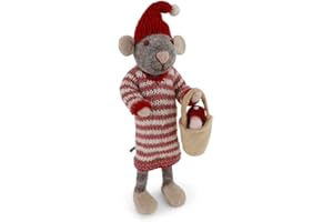 Gry & Sif Fatto a mano e certificato equo e solidale | Elegante design danese X artigiano nepalese | Grande topo grigio in abito con fungo in secchio