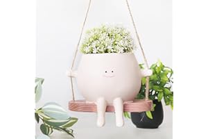 CASANIA Hanging Swing Planter for Indoor Outdoor Plants Hanging Planter Smiley Face Plant Pots Cute Resin Succulent Pot Small Flower Head Planter for Teacher Mother's Day Cactus Pot