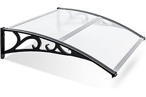 Jopassy Marquesina para Puerta de Entrada 120x100 cm, Techo Porche de Aluminio y Policarbonato, Chapa Trapezoidal