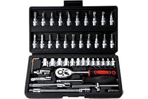 DETEXIS Socket Set, 1/4 Set & Tool Sets, 46 Pieces Auto Repair Wrench Bits Extension Bars, Drive Ratchet Sets for Installation and Disassembly of Automobile Parts, Good Assistant in The Garage and Daily Life