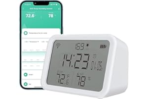 USEELINK WiFi Smart Thermometer Hygrometer, 4 in 1 Thermometer Hygrometer Sensor, Meter for Baby Home in Indoor Thermomete, APP Notification Reminder Clock, Supports Alexa Google Assistant