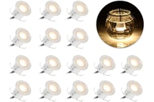 Tomshine 16 Pcs 32mm LED Decking Lights Recessed Ground Lighting IP67 Waterproof Plinth Light for Kitchen Bathroom Stair Patio Outdoor Garden,Warm White