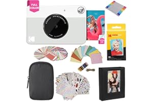 KODAK Printomatic Fotocamera (Gris) Confezione Regalo + Carta Fotografica Zink (20 Fogli) + Tracolla e Altro