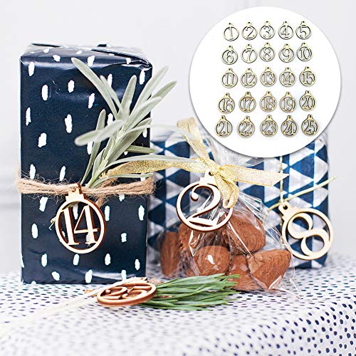 likeitwell 1-25 en Bois de Noël Calendrier de l'avent Étiquettes de Cadeaux Étiquettes de Cadeaux de Nombre Étiquettes de Compte à rebours de Noël