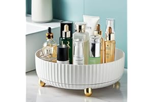 CESTATIVO Rotating Makeup Organiser, 360° Spinning Skincare Cosmetic Organizer, Perfume Organiser Tray, Beauty Organiser for Dressing Table, Bathroom Countertop, White