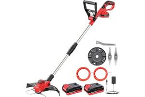 Bamse Decespugliatore a Batteria 21V, Tagliabordi Brushless con 2 Batterie 2,0Ah, 2 Lame, 2 Taglio Linee, Impugnatura Regolabile, Tubo Telescopico, Testa Girevole 90° per Giardino Potatura