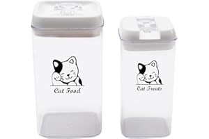 Geyecete Przechowywanie karmy dla kotów, zestaw 2 sztuk, pudełko z hermetyczną pokrywą, karma i smakołyki, przezroczyste tworzywo sztuczne, nie zawiera BPA