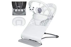 Orzbow Klappbar Babywippe, Tragbarkeit Baby Bouncer für Außenaktivitäten, Verstaubar Baby Wippe mit Spielbogen, 3 Einstellbar Positionen, bis zu 9 Kg, 0-12 Monate, Grau