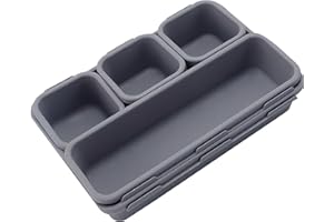 TIWIHON 8Pcs Drawer Organiser - Interlocking Drawer Dividers Plastic Storage Trays, 3 Sizes Uncluttered Storage Drawer Tidy Trays Dividers for Kitchen Office Desk Make-Up Stationery Bathroom Jewellery (Grey)