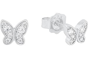 S.OLIVER sOliver Orecchini a bottone in argento Sterling 925 per bambine, con zirconi sintetici, a forma di farfalla, forniti in una confezione regalo per gioielli