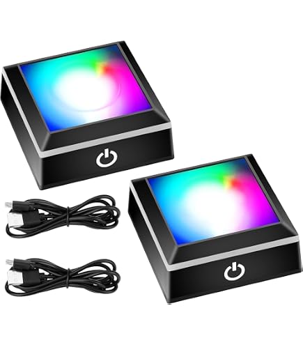 Lot De 2 Bases Lumineuses LED Carrées Avec Interrupteur Tactile - 6 Couleurs Pour Cristal 3D Et Verre