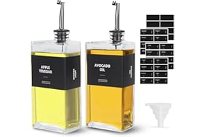 sunal Lot de 2 flacons distributeurs d'huile d'olive pour cuisine, lot de 2 distributeurs d'huile et de vinaigre en verre de 500 ml, bouteille d'huile avec bec verseur lesté, étiquette étanche et