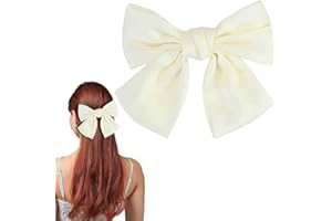 LECTNORE Fermaglio per capelli con fiocco, per donne, con grande fiocco, fermagli per capelli francesi con nastro, tinta unita, morbidi fiocchi per capelli in raso setoso, per donne e ragazze (bianco, 1 pezzo)