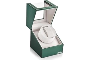 Bluvizo Automatic Single Watch Winder: Watch Rotator Bidirection Rotation for Women and Men Mechanical Watches Japanese Motor Green Leather