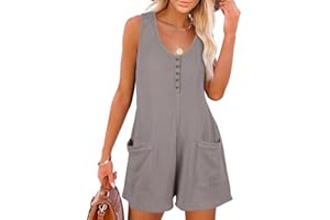 Sukiglam Salopette Donna Estiva Tuta Corta Senza Manica Scollo a V Casual Allentata Jumpsuit con Tasche Pezzo Unico Gamba Larga Tute Elegante Pagliaccetto Spiaggia Vacanza Outfit