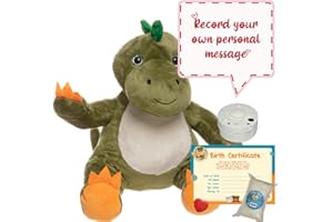 TEDDY TASTIC Recordable Teddy Bear - Deno the Dinosaur 16" (40cm) Plush | Baby Heartbeat Bear Gift | Record a Personalized 10 Second Message | Birth Certificate Included