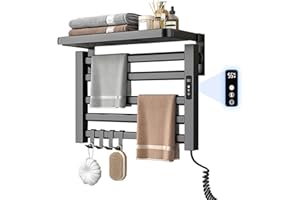 QAWNER Handtuchheizkörper Elektrisch Klein mit Regal, 80W Handtuchtrockner Heizkörper, Bad Heizkörper Elektrischer, 30-70℃ einstellbare Temperatur, 55x40cm Handtuch Heizkörper, 1-24H Zeitmessung (Schwarz)