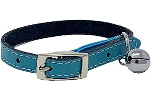 JK Cat Collar Real Leather with Safety Elastic, Bell, Available (Blue)