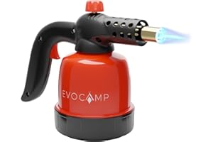 EVOCAMP Chalumeau de cuisine avec piezo, lampe à souder 1,3 kW, mini chalumeau à gaz pour bricolage, chalumeau pour barbecue, crème brûlée, allume-grill, temp. max. 1300°C