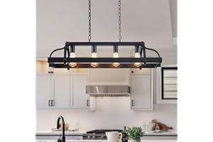 WUZUPS 4-Light en métal Pot Suspendu Rack Lustre linéaire Suspendu plafonnier luminaire Rustique Ferme luminaire Cuisine îlot Salle à Manger, h25 x l88 x w30, Base e27, Noir