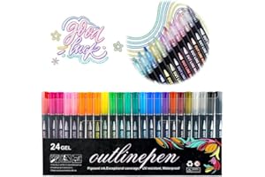 DOOCECIY 24PCS Glitter Pens for Kids, Double Line Metallic Outline Markers