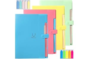 LOSTWRY 4 Pièces Extensible Classeur Documents avec Etiquettes, A4 Expansion Dossiers De Fichiers 5 Compartiments Organiseur Document avec Fermeture Snap pour l'école et Bureau