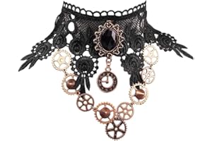 Daimay Collar de Encaje Gargantilla Fiesta Punk gótica Vintage Hecho a Mano Lolita Retro Gear Flower Gargantilla de Novia para Mujer - Negro Y484