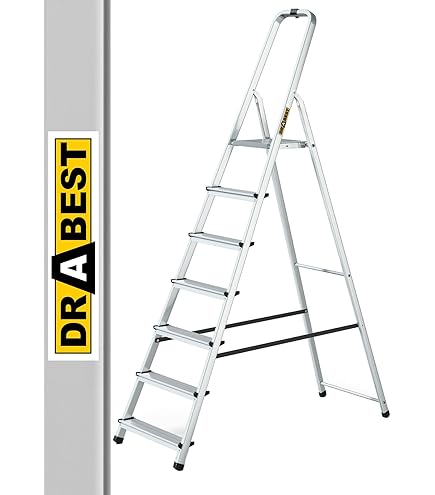 Scala Muratore Scala A Libro MAURER 7 Gradini In Alluminio | Piattaforma Di Sicurezza Per Lavori Domestici Scala Alluminio 6 Gradini