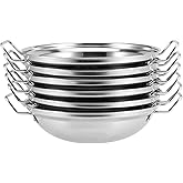 MUKCHAP 6 Pack 22cm Balti Serving Dishes, Indian Food Curry Serving Karahi Dishes, Stainless Steel Balti Bowl with Handle, Si