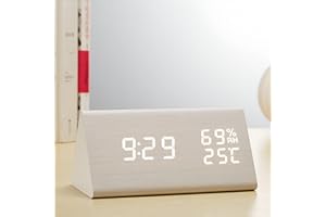 VORRINC Despertador Digital de Madeira LED relógio Despertador de viagem com 3 alarmes/indicador de Temperatura/humidade, 3 brilho, Mesa de cabeceira Quarto