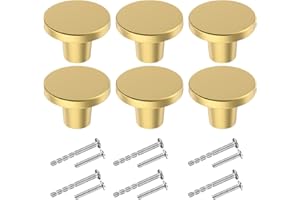 BIGLUFU 6 Pièces Boutons de Tiroir, Boutons de Meubles en Or, Poignee de Porte Ronds, Boutons Armoire Dorés en Laiton, Avec Vis tronçonnables pour Commode, Armoire, Meuble (20×25mm)