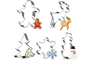 Christmas Cookie Cutter Set - Joyoldelf 5 Piece Stainless Steel Snowflake, Christmas Tree, Reindeer, Gingerbread Boy, Snowman for Kids