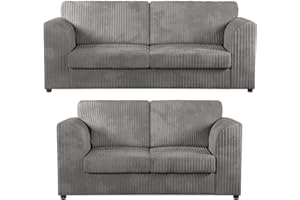SOFASELECTIONUK LTD Jumbo Cord High Back 3 and 2 Seater Sofa Sets | Supreme Comfort Duo in Grey Soft Cord Fabric - Elevate Your Living Space with Double the Style and Comfort (Grey, 3+2 Seater)