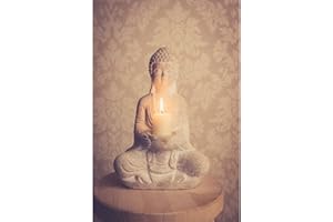 DSZAPACI Stone Buddha Figurine Decorative White 30 cm Thai Sculpture Tealight Praying Garden Stone Figure Tea Light Holder Statue Zen Buddha Figure