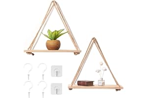 AILELAN Baldas Flotantes Pared, 2 Piezas Baldas Pared Sin Agujeros con Cuerda, Estantes Flotantes de Pared, Estanteria Pared Estanteria Madera para Plantas, Cuadros, Juguetes, Decoración de Habitaciones